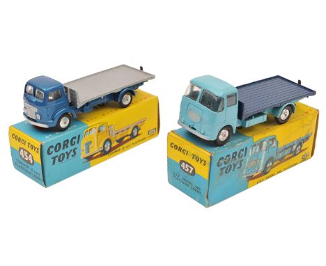 2 Corgi Toys. Commer (5 ton) Platform Lorry (454). Cab and chassis in metallic blue with metallic silver flat loadbed. With f