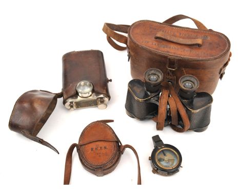 A WWI 6x (30) binocular by Zeiss London, individual eyepiece focus, with straps, in leather case, binocular and case both nea