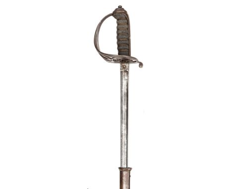 A Vic Rifle Volunteer officer’s dress sword, slightly curved, slender fullered blade 32½”, etched with crowned VR cypher and 