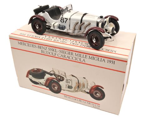 A 1:24 scale Mercedes-Benz Museum Edition Mercedes-Benz SSKL. Sieger Mille Miglia 1931 Rudolf Caracciola. Produced by Paul’s 