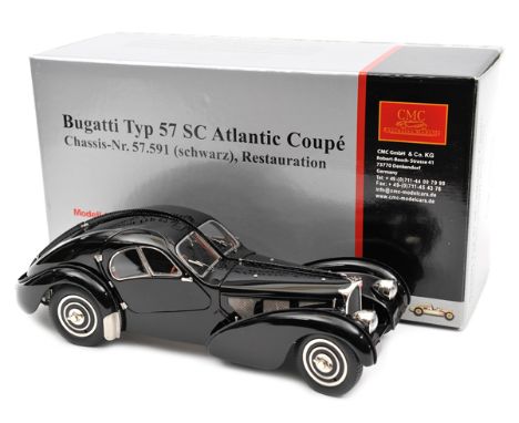 CMC 1:18 scale Bugatti Typ 57SC Atlantic Coupe. Chassis-Nr. 57.591 (black), restoration. In gloss black with black/dark brown