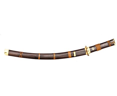 A Japanese short sword, repolished blade 10¾” with 2 mekugi ana, in its 18” scabbard, the hilt and scabbard of rosewood with 