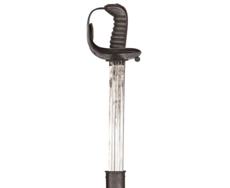 A good rare Volunteer heavy cavalry officer’s sword, c 1796, broad, multi fullered single edged straight blade 36”, with Bowi