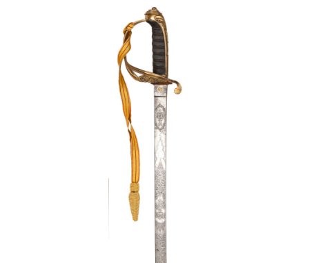 A Victorian 1845 pattern Staff officer’s sword, very slightly curved, flat blade 34½”, by Wilkinson, no 12741 (for 1863) on b