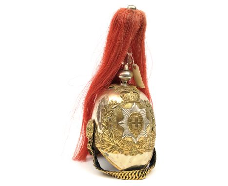 An ERII trooper’s WM helmet of the Royal Horse Guards, WM skull, brass edge binding (dented), graduated link leather backed c