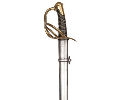 A French cuirassier trooper’s sword, dated 1816, straight double fullered blade 38”, with stamps at forte and marked “Manufre