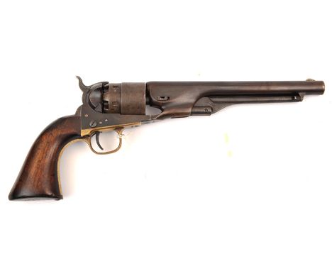 A 6 shot .44” Colt Model 1860 Army percussion revolver, number 98696 (1862), with New York address, stud screws in frame for 