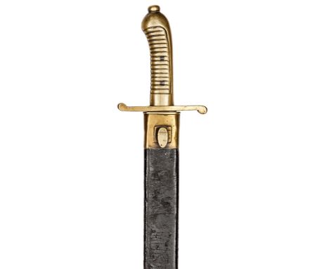 A Saxony M1845 brass hilted Artillery hanger,  slightly swollen single edged blade 19”, with hatchet point, heavy brass hilt 