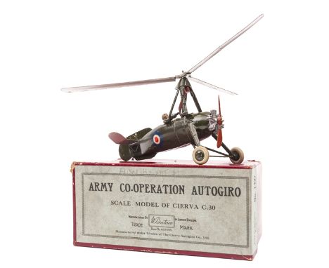 A rare Britains Army Co-Operation Autogyro No.1431. Produced in limited numbers from 1936-1941. 2nd type in dark gloss olive 