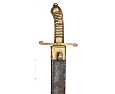 A Saxony M 1845 brass hilted Artillery hanger,  slightly swollen, single edged blade 19”, with hatchet point, stamps at forte