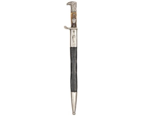A Third Reich Police dress bayonet, plated blade 13” by Alexander Coppel, Solingen, the nickel silver hilt with eagle head po