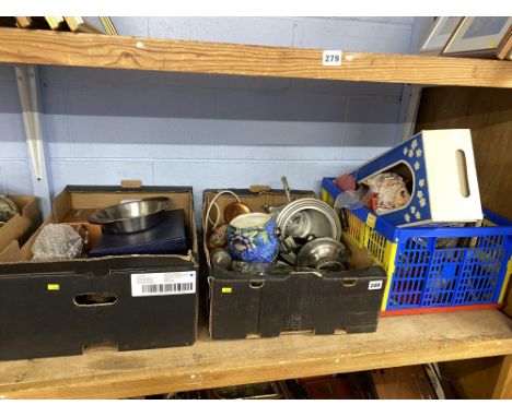 Three boxes including Maling china and a doll