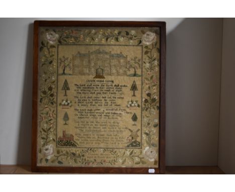 An 18th century needlework sampler, performed by Elizabeth Herman, aged 10, 1843, reciting 'Christ's Second Coming' passage a