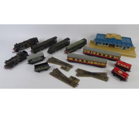 A Vintage Hornby Train Set, including 7 trains (two Duchess of Montrose 46232, one Silver King 60016),3 fenders, 16 various g