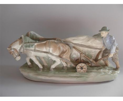 An Austrian Amphora-Ware Teplitz Planter, modelled as a ploughman and horses, approx 40 cms. (nibble to horses ear)