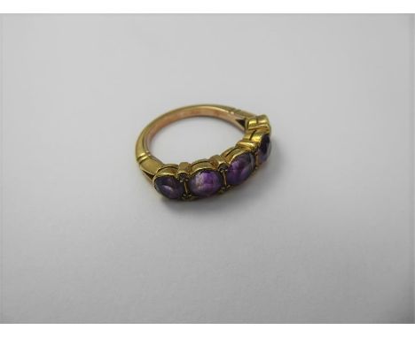 An Antique 18ct Yellow Gold Amethyst and Diamond Ring, with five amethysts, approx 4.4 gms, size K and eight rose-cut diamond