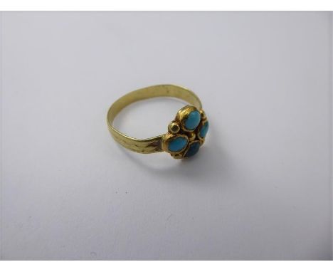 An Antique 18ct Yellow Gold and Turquoise Ring, the turquoise approx 4 x 3.5mm, size P, approx 3 gms.