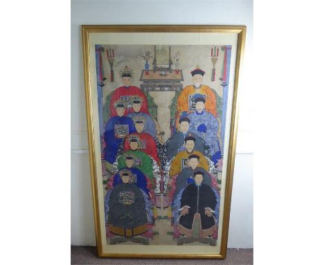 A Chinese 19th Century Qing Dynasty Ancestral Watercolour Painting, boldly coloured and finely illustrated. The painting refl