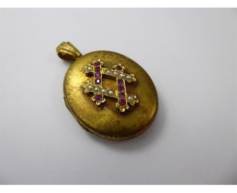 An Antique 14 ct Yellow Gold, Ruby and Pearl Double Locket, set with ten rubies and ten pearls, approx 18.3 gms (tested)