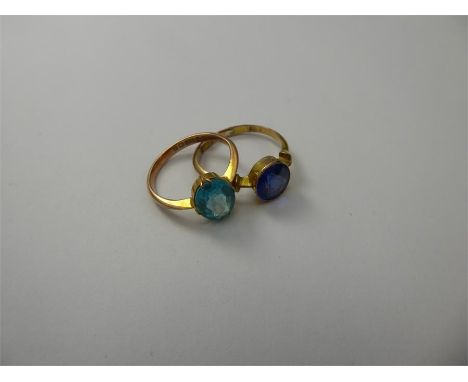 Antique 9ct Gold Blue Stone Ring, approx 2.4 gms, together with another 9ct turquoise stone ring size N, total approx wt 4.6 