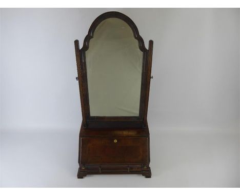 An Antique Desktop Vanity Mirror and Writing Slope, with fitted interior, pigeon holes and one central drawer beneath, approx