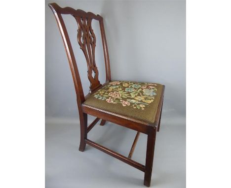 A Pair of Antique Mahogany Chippendale-Period Side Chairs with pierced Gothic splat backs, Marlborough legs and original flor