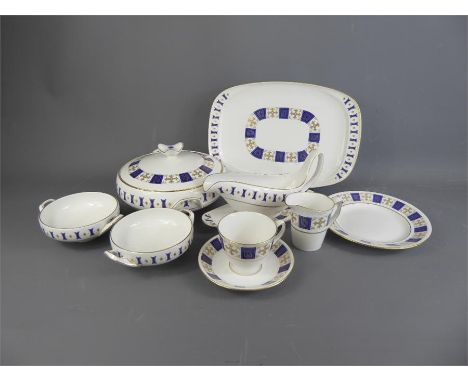 A Spode Persia Royal Blue Part Dinner and Tea Set, comprising six dinner plates, two lidded vegetable tureens, gravy boat and