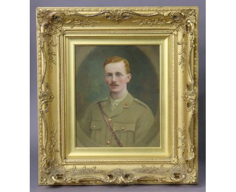 An early 20th century head &amp; shoulders portrait of a British WWI soldier wearing dress uniform (oil on card) signed A. A.