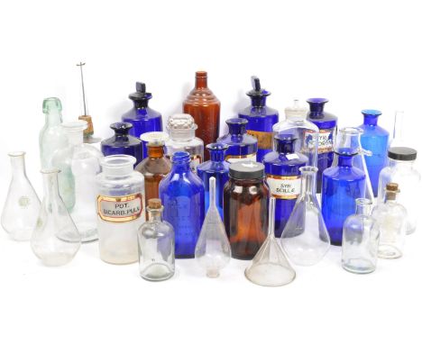 A large collection of assorted vintage 20th Century Doctors Medical / Scientific bottles / jars / containers/ to include vari