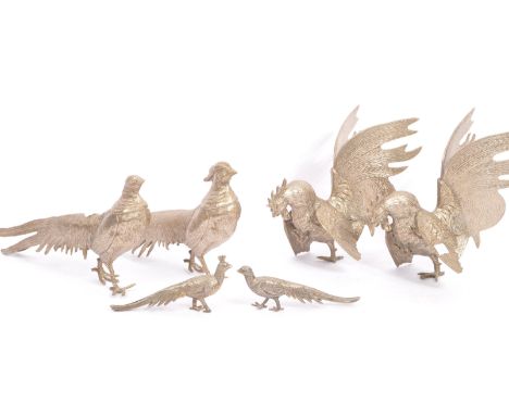 A collection of vintage 20th century white metal bird poultry table ornaments. Comprising of various sized pheasants female h