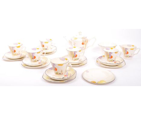 An Art Deco early 20th century circa 1930s Tams Ware bone china tea service in the 'Woodland' pattern. The service comprising