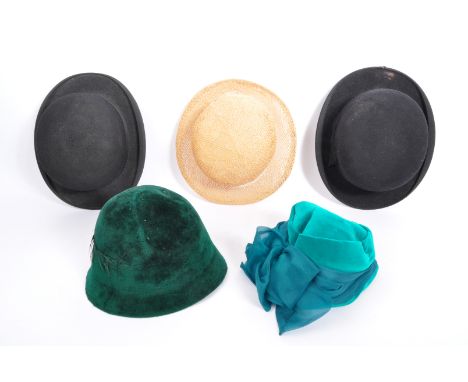 An assortment 20th century vintage hats to include bowler hats, cloche hats and straw summer hats. To include names Griff Dav