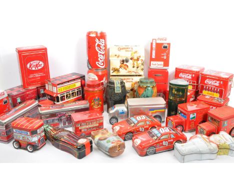 A large collection of vintage 20th century &amp; later advertisement confectionery tin boxes. The lot to include Coca-Cola va