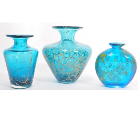 Michael Harris for Mdina - A collection of three retro vintage mid 20th century studio art glass one flat sided ovoid mottled