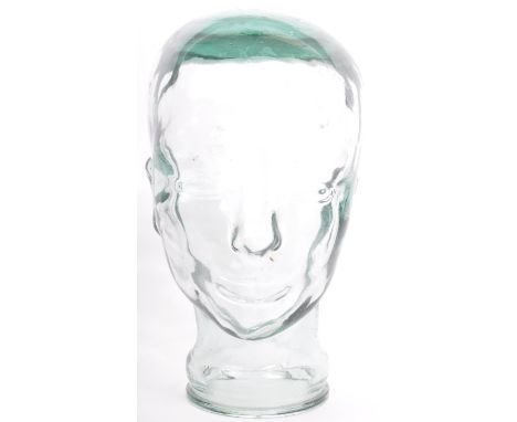 A vintage 20th century pressed glass milliners / phrenology type head bust having moulded features.&nbsp;