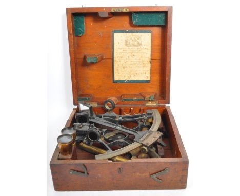 An early 20th century circa 1907 Lawrence &amp; Mayo of London sextant in mahogany case, with examination certificate dated 1