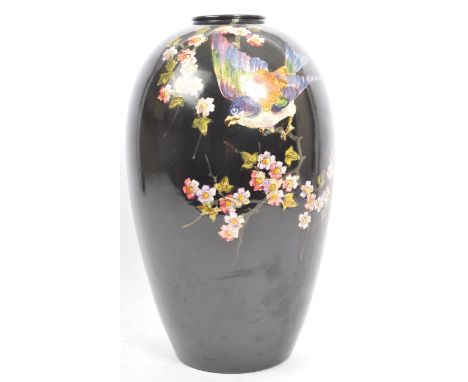 Bretby - Cloisonne - A vintage 20th century Bretby aesthetic movement 'Cloisonne' pattern black glazed high shouldered vase, 