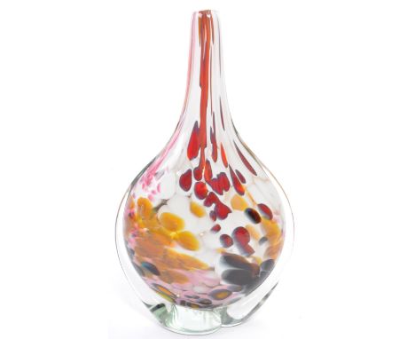Michael Harris for Mdina - Retro vintage mid 20th century studio art glass. With a flat side ovoid shape tall tapering neck w