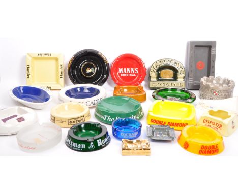 A large collection of vintage mainly ceramic with some glass advertising / promotional pub, alcohol and smoking ashtrays to i