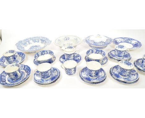 A large collection of 19th century Victorian blue and white china tableware to include teacups, saucers, side plates, milk ju