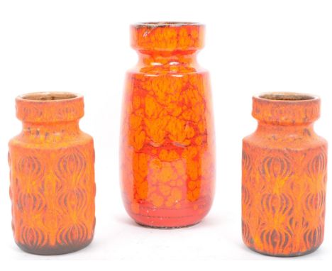 A collection of retro vintage mid 20th century West German studio art pottery. Comprising of lava effect glazed together with