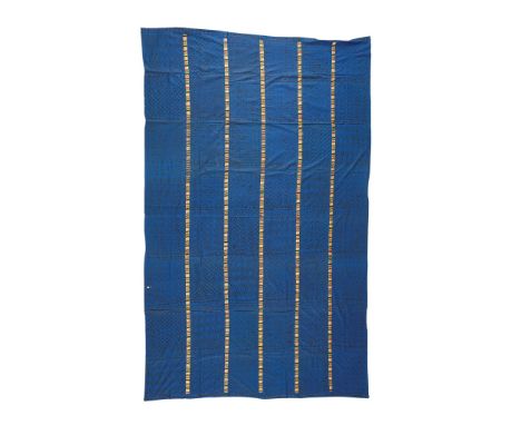 FOUR ADINKRA CLOTHS   GHANA strip cloth, the first with a series of separate panels, each block printed with geometrical desi