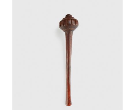 FIJIAN THROWING CLUB, ULA FIJI carved wood, the bulb head with a series of incisions running along half with the other side u