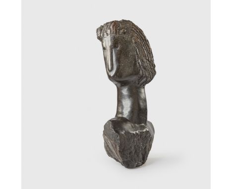 JOHN TAKAWIRA (SHONA B.1938 - D.1989), FEMALE BUST ZIMBABWE carved and polished springstone, signed to base(37.2cm tall)Footn