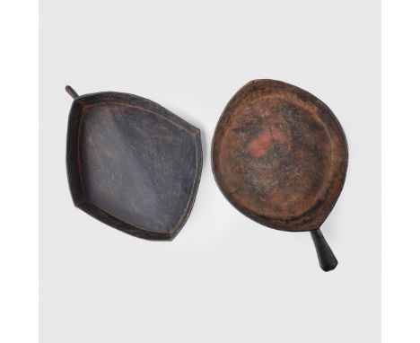 PAIR OF FOOD BOWLS PAPA NEW GUINEA carved wood, the first with a deep bowl, rounded sides tapering to a subtle point at the s