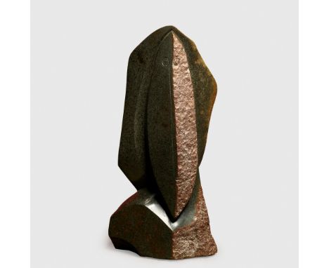 NICHOLAS MUKOMBERANWA (SHONA B.1940 - D.2002) SPIRIT MEDIUM, 1987 ZIMBABWE carved and polished brown serpentine, the elliptic