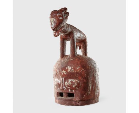 YORUBA EPA MASK NIGERIA carved wood and pigment, the helmet Janus faced with perforated rectangular section mouth, facial det