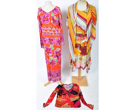 From the collection of Angela Grant - Chacok -&nbsp;three Chacok made clothing ensembles, the first being a red floral patter