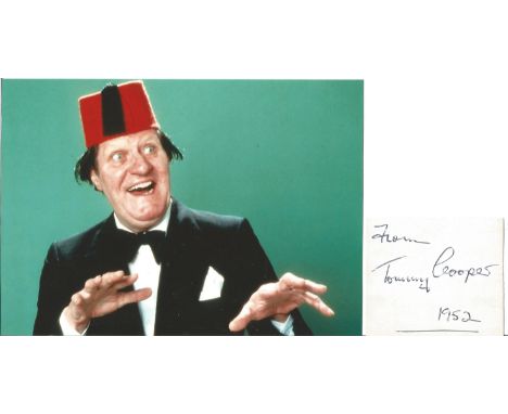 Tommy Cooper (1921-1984) Comedian &amp; Magician Signed Vintage 1952 Card With Photo.  Good condition. All autographs come wi