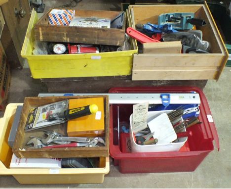 A collection of hand tools and other items.